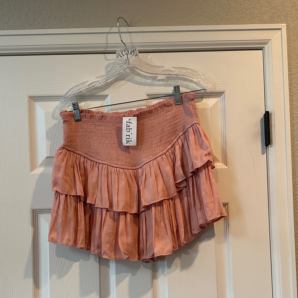 fab'rik Coral Meredith Smocked Mini Skirt